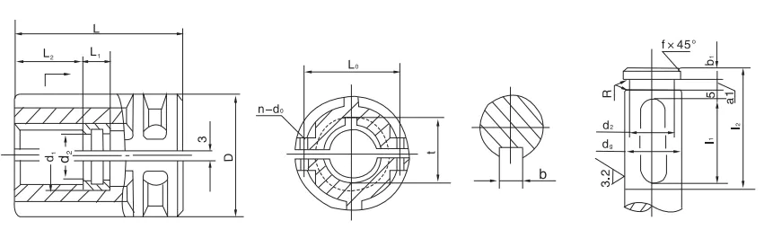 JQ-45 JQ type clamping coupling dimension drawing 45mm bore 135mm OD 190mm length