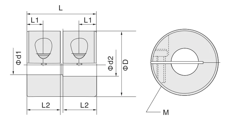STS7C-20 stainless clamp rigid coupling dimension 20mm OD 30mm length bore 6, 8