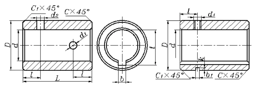 GT2 GT sleeve coupling dimension drawing 16–22mm bore 55mm OD 107mm length